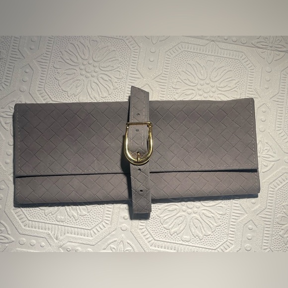 Vintage Leather Gray Travel Jewelry Pouch Roll Bag Made in Italy - Picture 1 of 12
